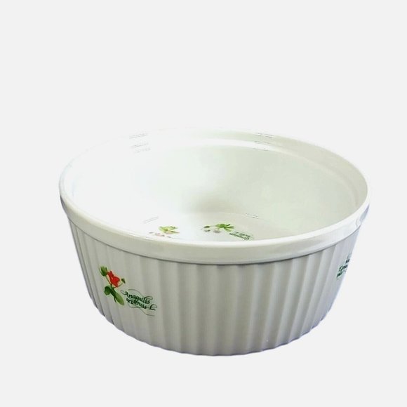 Anchor Hocking Souffle Bowl 1.5 Quart Floret Pattern Vintage Modern Farmhouse